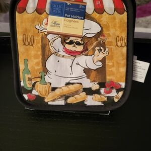 Home Collection Culinary Chef Pot Holders - Black and Brown